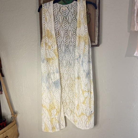 POL LEMON CLOUD OPEN WEAVE SLEEVELESS DUSTER KIMONO VEST - Picture 7 of 10